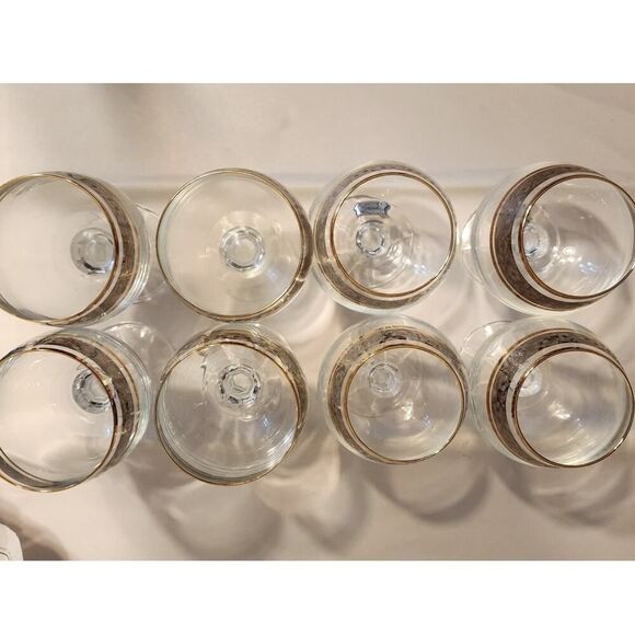 Set Of 8 Cristalline Bohemia Czech Crystalex Glasses Gold Rim 1970s Vintage - Picture 2 of 9